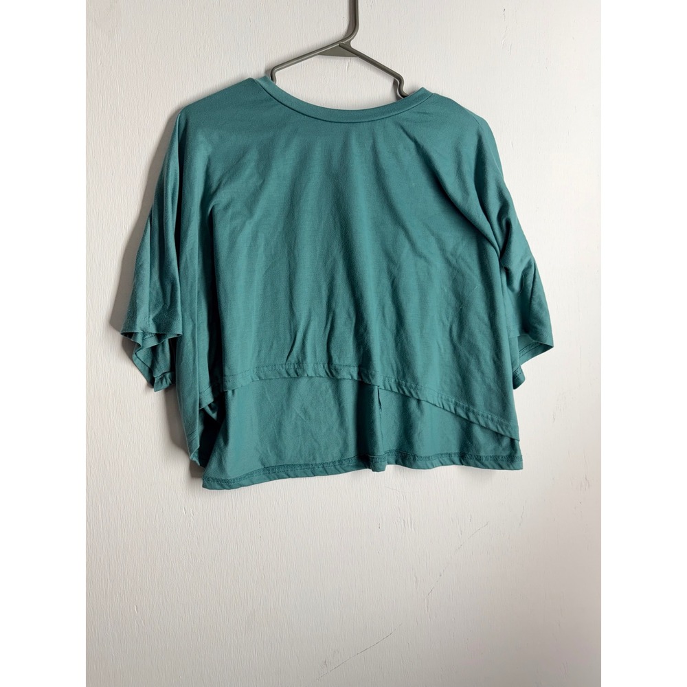 SHEIN Women Teal Green Boxy Crop Top Short Sleeve Layered Hem Size L 8/10
